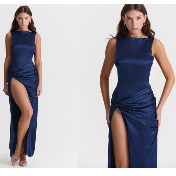 HOUSE OF CB 'Roxanne' Navy blue Thigh Slit Maxi Dress NWOT size S - Picture 1 of 16